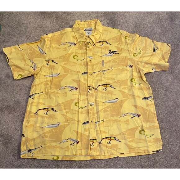 Columbia Mens Yellow Fishing Lure Print Short Sleeve Button-Up Shirt XL - Picture 3 of 11